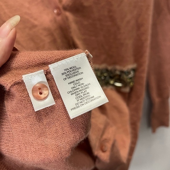 Ann Taylor LOFT Women’s Peach Pink Wool Blend Sequin Button Front Cardigan - Picture 11 of 14